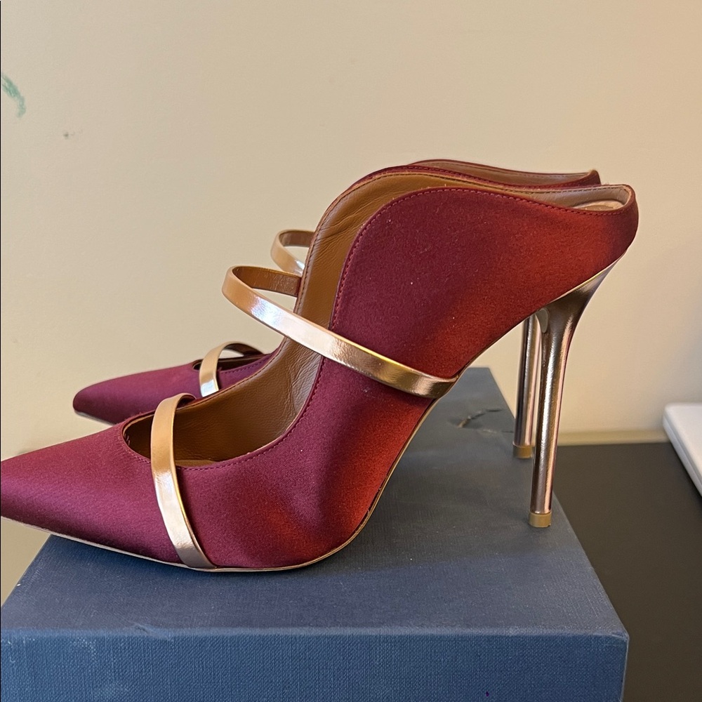 Malone Souliers Maureen Burgundy Satin Heels - Picture 4 of 7